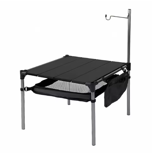 Ultralight Folding Aluminum Camping Table | Large Storage Organizer & Light Pole Included