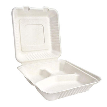 DINNER BOX SUGARCANE 8" 3 COMPARTMENT 800ML 200PCS - JP Supplies