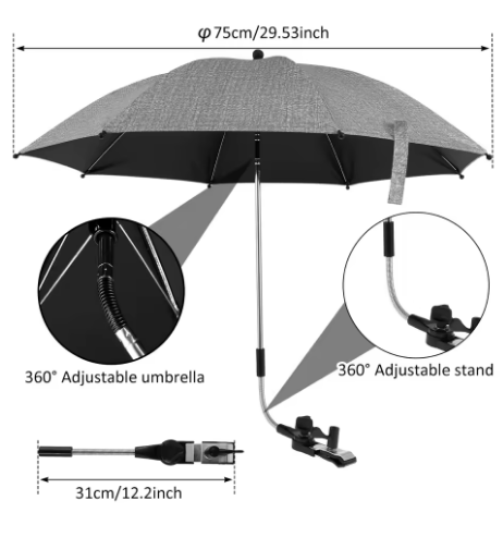 Portable Outdoor Clip-On Sunshade Umbrella | Anti-UV Parasol for Strollers & Chairs