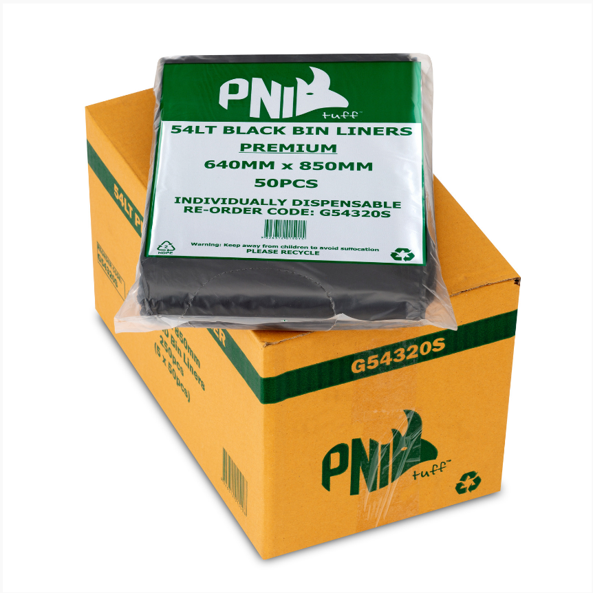 54L BLACK PREMIUM BIN LINER – 250PCS