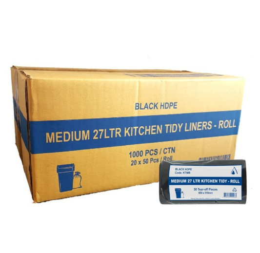 27L BLACK ROLL BIN LINER – 1000PCS
