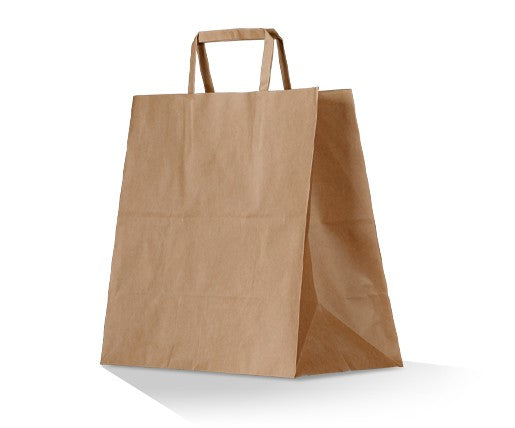 Small Brown Paper Carry Bags 250pc | Flat Handles